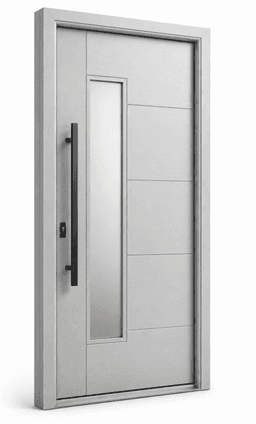Modern Aluminum Door with Vertical Glass – Metallic Grey