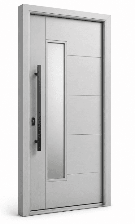 Modern Aluminum Door with Vertical Glass – Metallic Grey